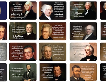 US Presidents Quote Cards, Thick Stock Paper, Motivational Gift