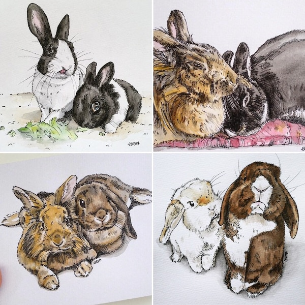 Custom pet portrait - watercolour painting of your pet! Original unique artwork, custom bunny rabbit portrait, dog, cat, hamster, pet gift