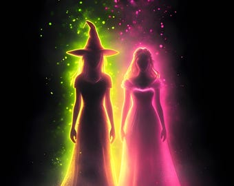 Wicked Fleece Blanket with Elphaba and Glinda, Cozy Bedding Decor, Broadway Musical Fan Gift, Home Theater Sofa Cover, Lap Blanket
