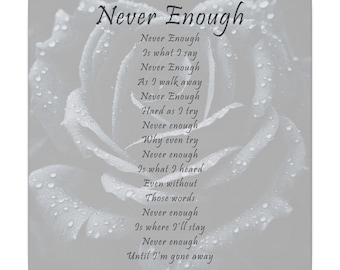 &quot;Kunstdruck, Never Enough Gedicht von © Soul Conveyance 2020, Spirituelles Zitat auf gespannter Leinwand, Depression verstehen, rohe Gefühle,