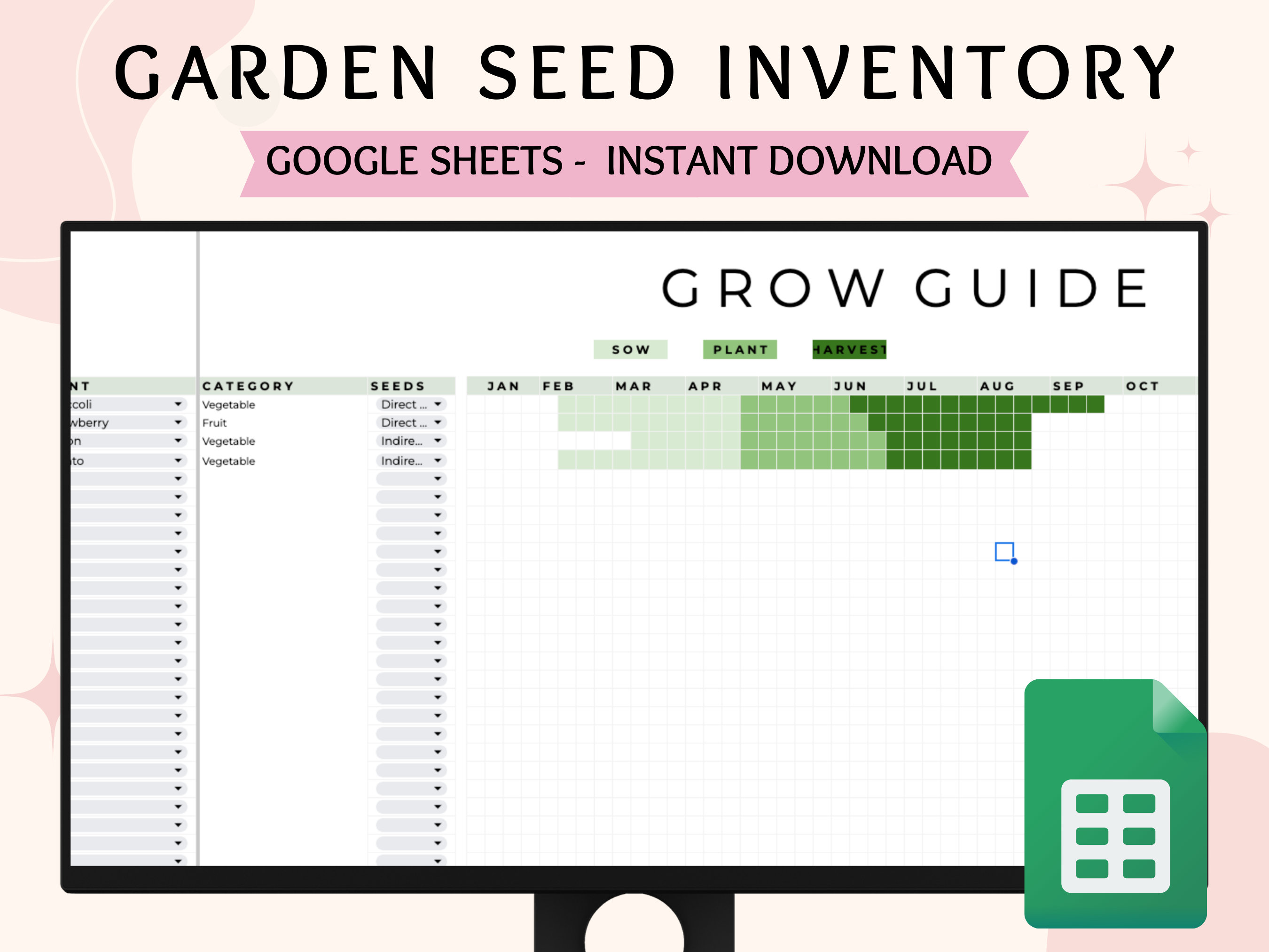 Seed Inventory Spreadsheet, Garden Seed Organizer, Digital Garden