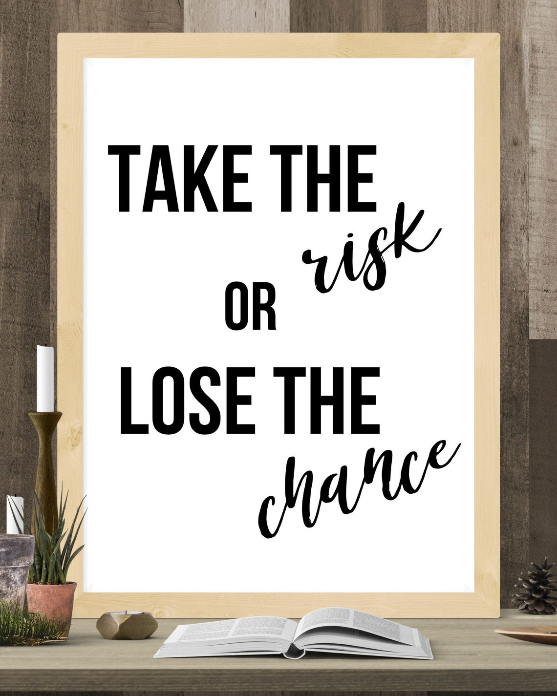 Take The Risk or Lose The Chance Motivational Wall Art // | Etsy