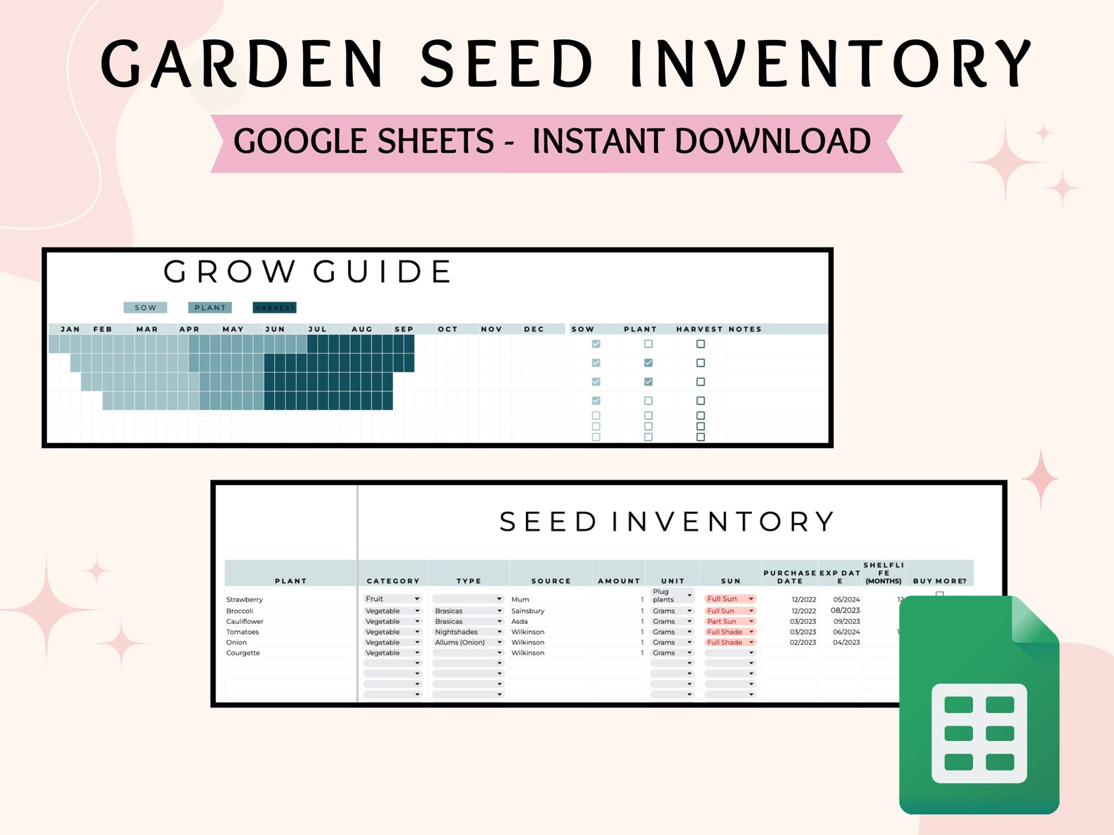 Seed Inventory Spreadsheet Garden Seed Organizer Digital Etsy