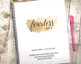 Prayer Planner - Prayer journal, Christian gifts, Bible study, bible verse, family prayer, illustrated faith, devotional, "Fearless"