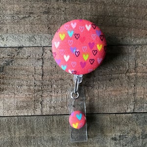 Retractable ID/Badge Holder-Fabric Badge Reel-Retractable Badge Reel-Badge Reel-ID Badge Holder-Nurse Gift-Bright Colored Hearts