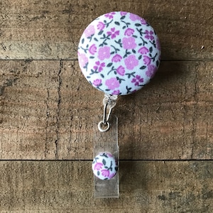 Retractable ID/Badge Holder-Fabric Badge Reel-Retractable Badge Reel-Badge Reel-ID Badge Holder-Nurse Gift-Purple and Grey Floral