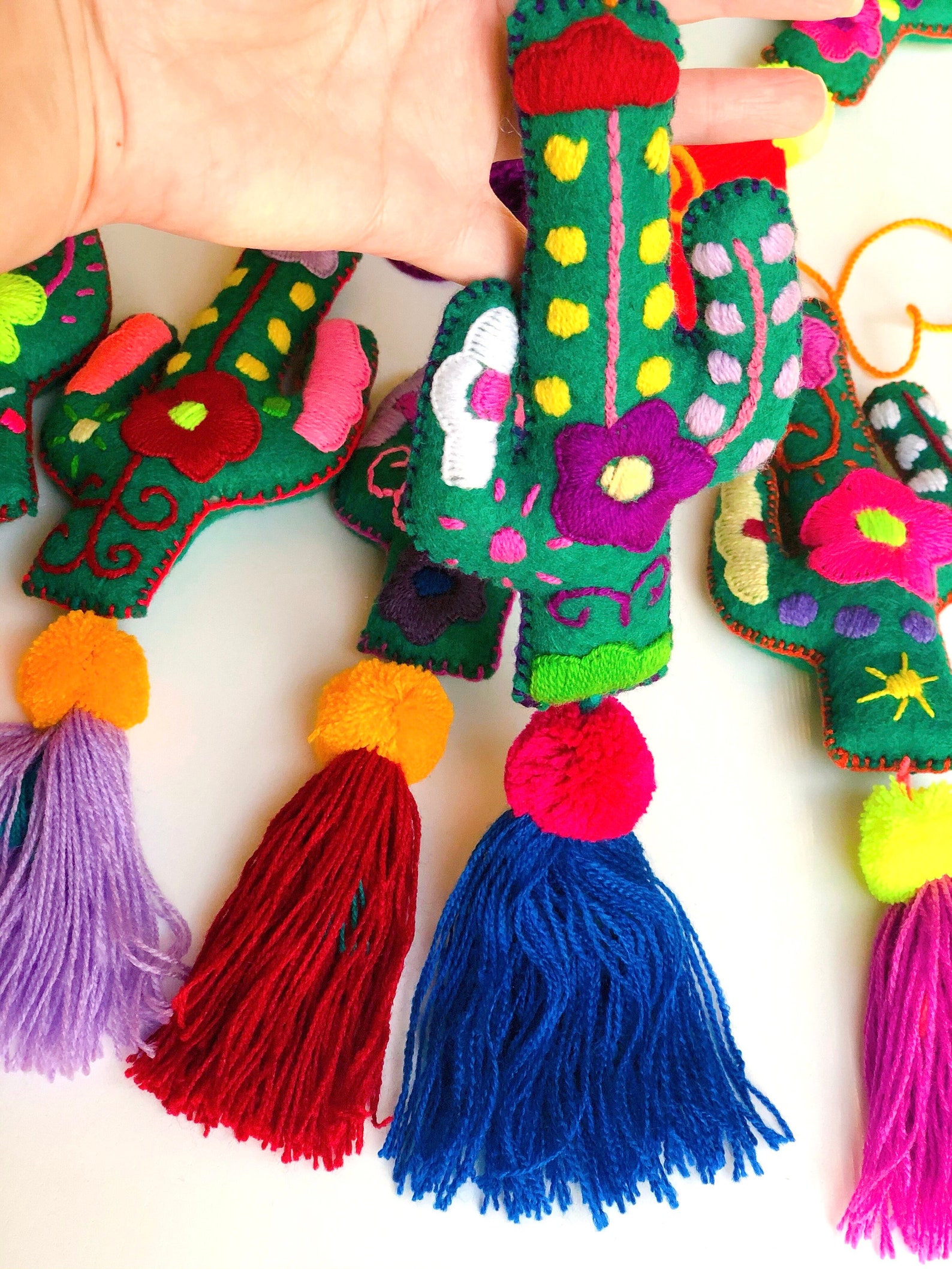 CACTUS Nopalito Tassel Pom Poms for Bags Stacked Tassel Tie On- Rear ...