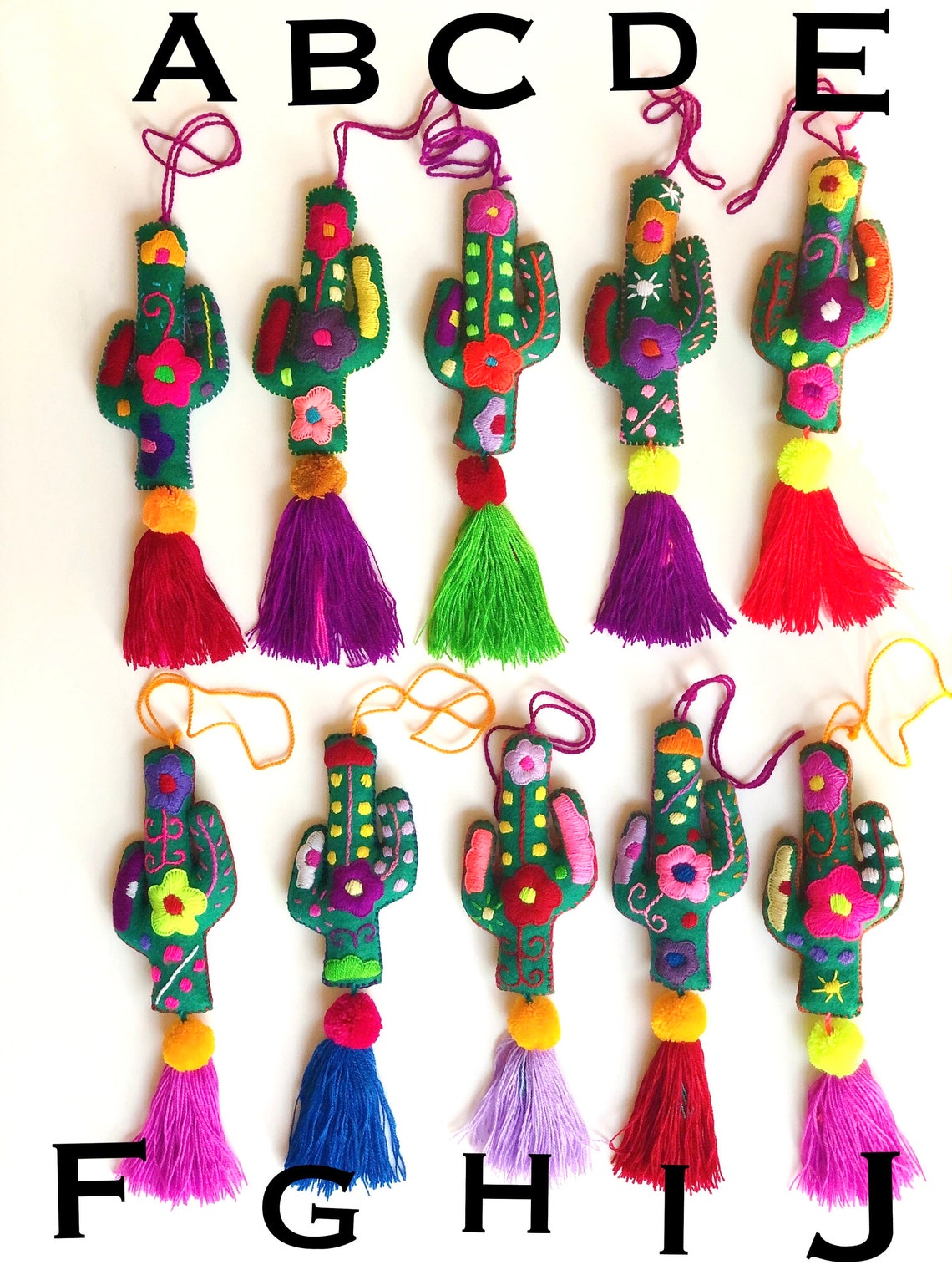 CACTUS Nopalito Tassel Pom Poms for Bags Stacked Tassel Tie On- Rear ...