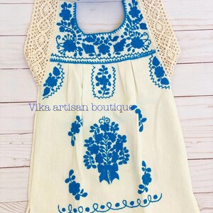 BABY-Toddler 12-18 M- Mexican Style Hand Embroidered blue  Girl Dress Fiesta Birthday