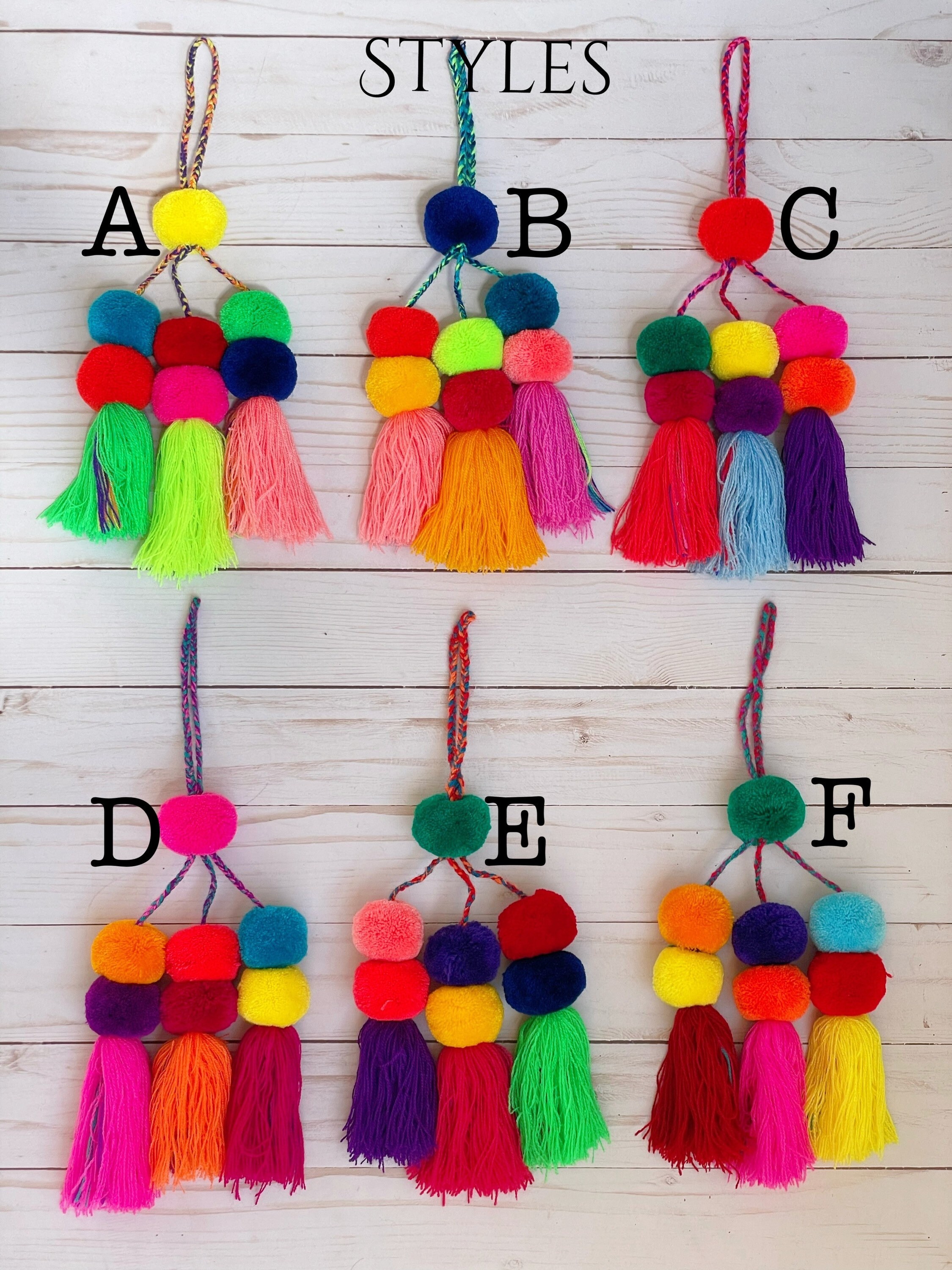 Multicolor Tassel Pom Poms for Bags Stacked Tassel Tie On-rear View ...