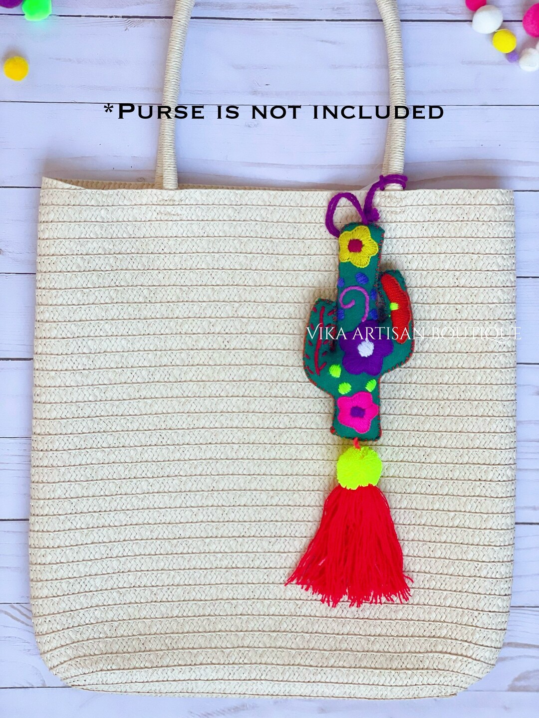 CACTUS Nopalito Tassel Pom Poms for Bags Stacked Tassel Tie On- Rear ...