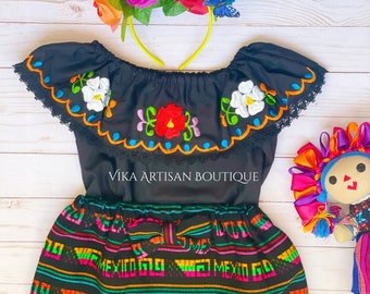 Size 4-5 Mexican style outfit embroidery shirt &  serape skirt Cinco de Mayo outfit only