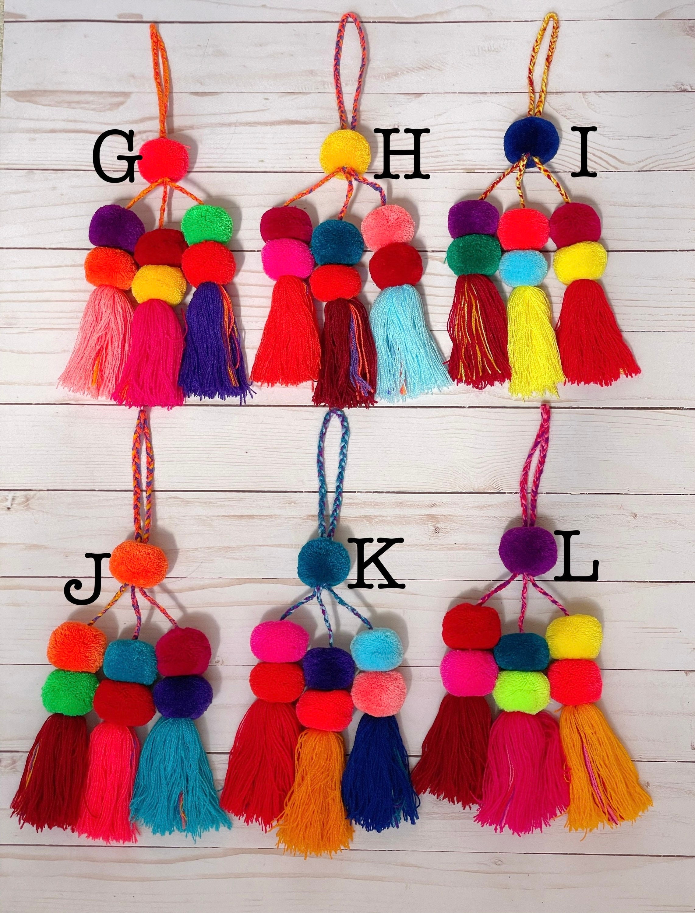 Multicolor Tassel Pom Poms for Bags Stacked Tassel Tie On-rear View ...