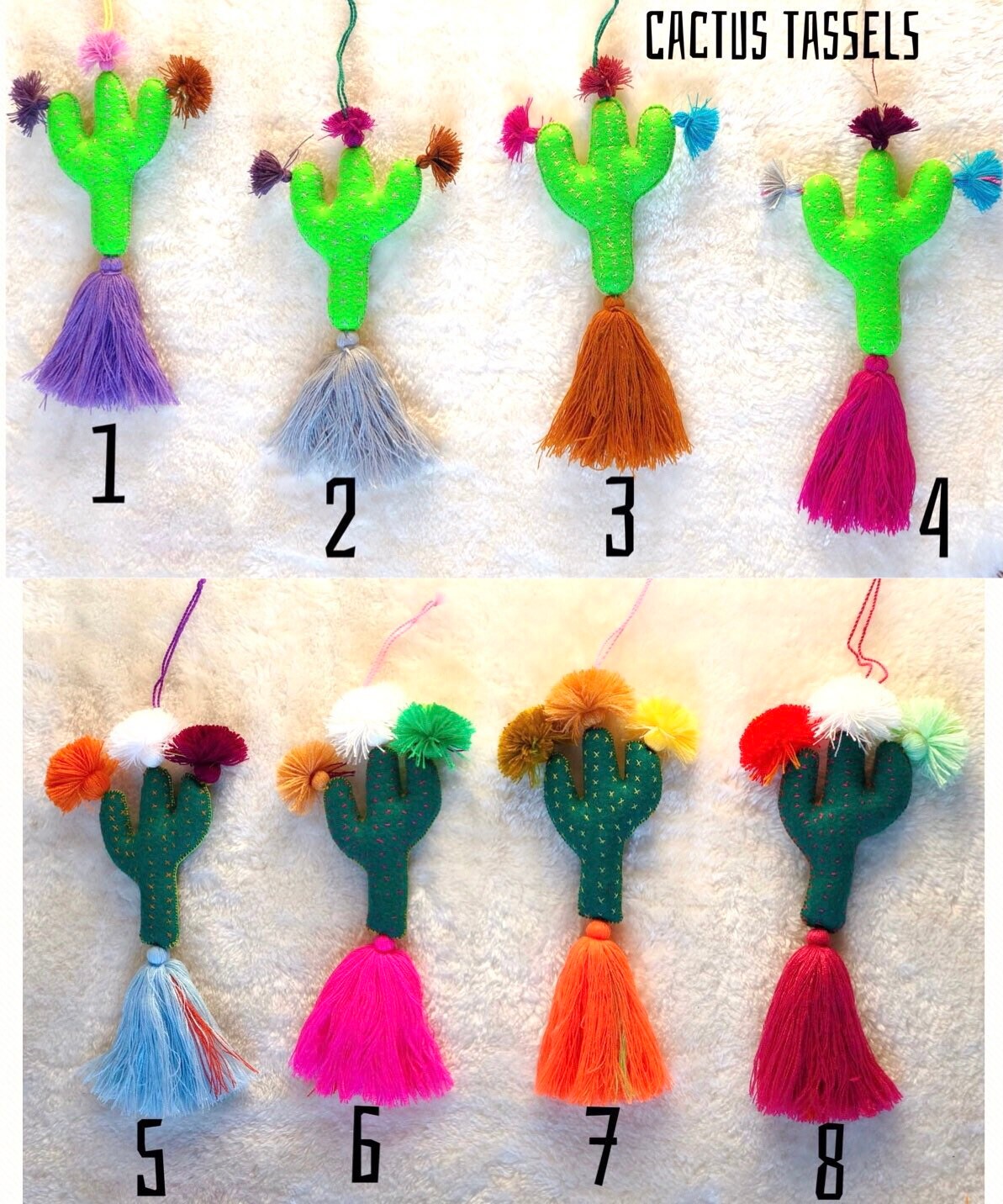 CACTUS nopalito Tassel Pom Poms for Bags Stacked Tassel Tie | Etsy