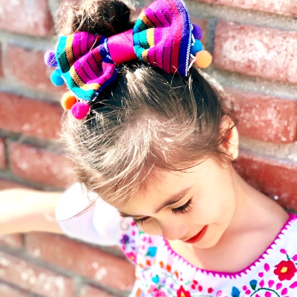 Beautiful Mexican Style Serape Bows- toddler Bows- mexican Birthday bow- taco twosday party- first fiesta bows- serape bows cinco de Mayo