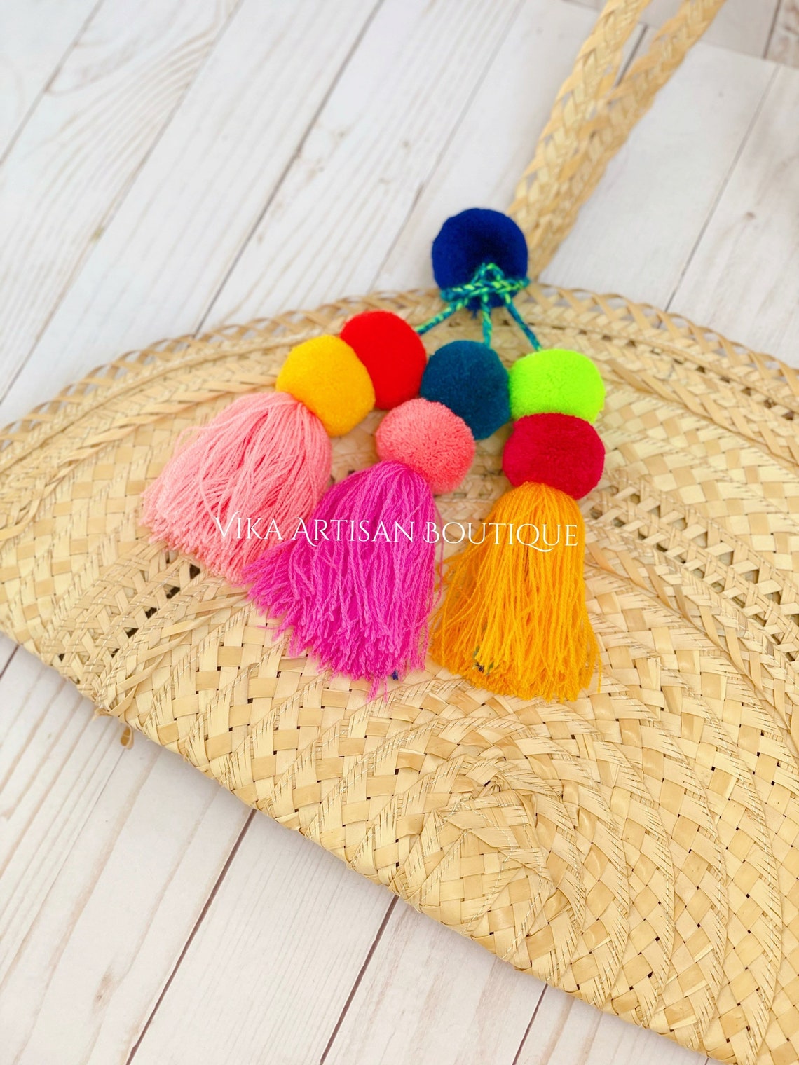 Multicolor Tassel Pom Poms for Bags Stacked Tassel Tie On-rear View ...