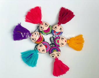Multicolor Tassel Pom Poms for Bags Stacked Tassel Tie On-rear View ...
