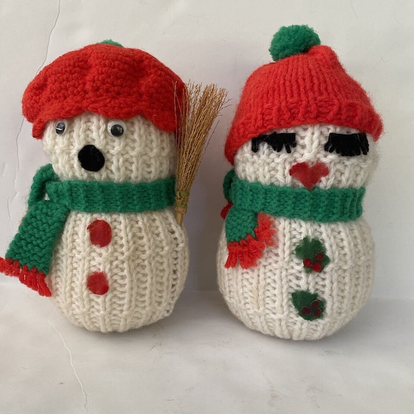 Vintage Hand Crocheted Mr and Mrs Snowman