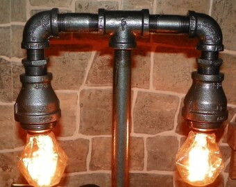 Handcrafted  Mini 2 tier Industrial Pipe Lamp with gem bulbs in Silver