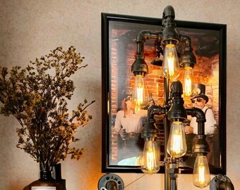 Handcrafted Elegant Industrial Pipe steampunk style Lamp