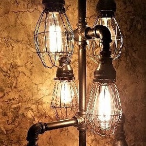 Antique -Rustic-Vintage style Industrial Pipe 6 bulb Table-Desk Lamp