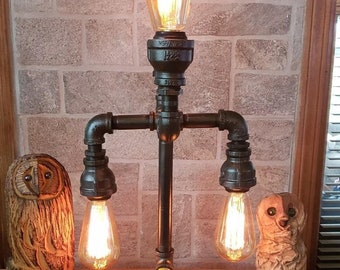 New Rustic up/down Teardrop Industrial Pipe desk/table Lamp with valve switch&vintage bulbs