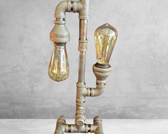 Handcrafted Industrial Pipe lamp with three antique style shades