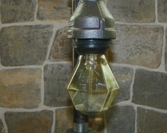 Handcrafted Industrial Pipe Lamp steampunk style with vintage edison gem bulb
