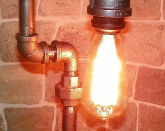 Handcrafted Industrial Pipe Steampunk style Lamp with Nostalgic edison bulb