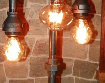 Handcrafter 3 Tier Industrial Pipe steampunk style Lamp with gem bulbs