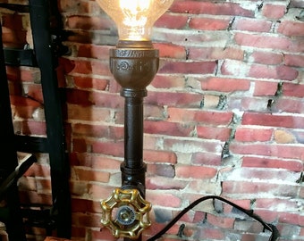 Retro Industrial Pipe Lamp steampunk style - Tiny edison silver with gem bulb