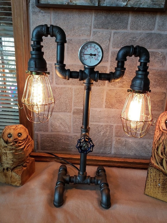 Handcrafted Vintage style Industrial Iron Pipe Table lamp