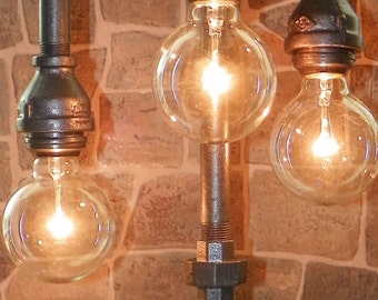 Retro Industrial Pipe steampunk style 3 tier lamp with edison bulbs