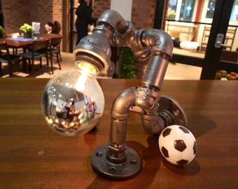 Handcrafted Industrial Pipe steampunk style Soccer man lamp