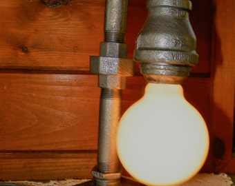 Handcrafted Industrial Pipe Lamp steampunk style with vintage globe bulb