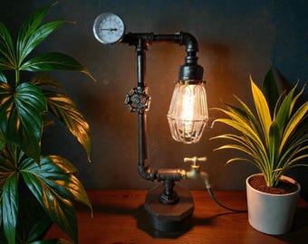 Rustic Art Deco Industrial Pipe steampunk style lamp