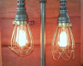 Handcrafted Industrial Pipe Lamp with cages & edison bulbs