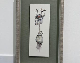 Refugium: Original Watercolor and Ink Painting Framed Art – Archival Paper, Wood Frame