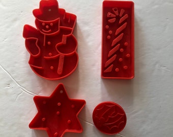 Imprint Christmas Cookie Cutters - Vintage Christmas - Holiday Baking - Snowman Cookie Cutter - Plastic Cookie Cutter - Red Cookie Cutter