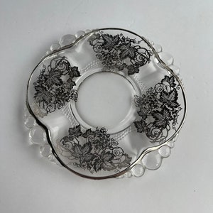 Vintage Glass Serving Tray with Silver Floral Overlay - Vintage Serving Piece - Vintage Candy Bowl - Silver and Glass Decor - Bubble Handle