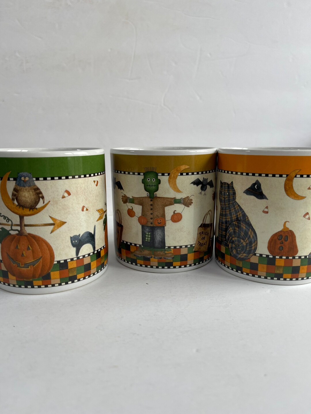 Vintage Halloween Mugs Debbie Mumm Sakura Pumpkin Mugs Set of 3 Mugs