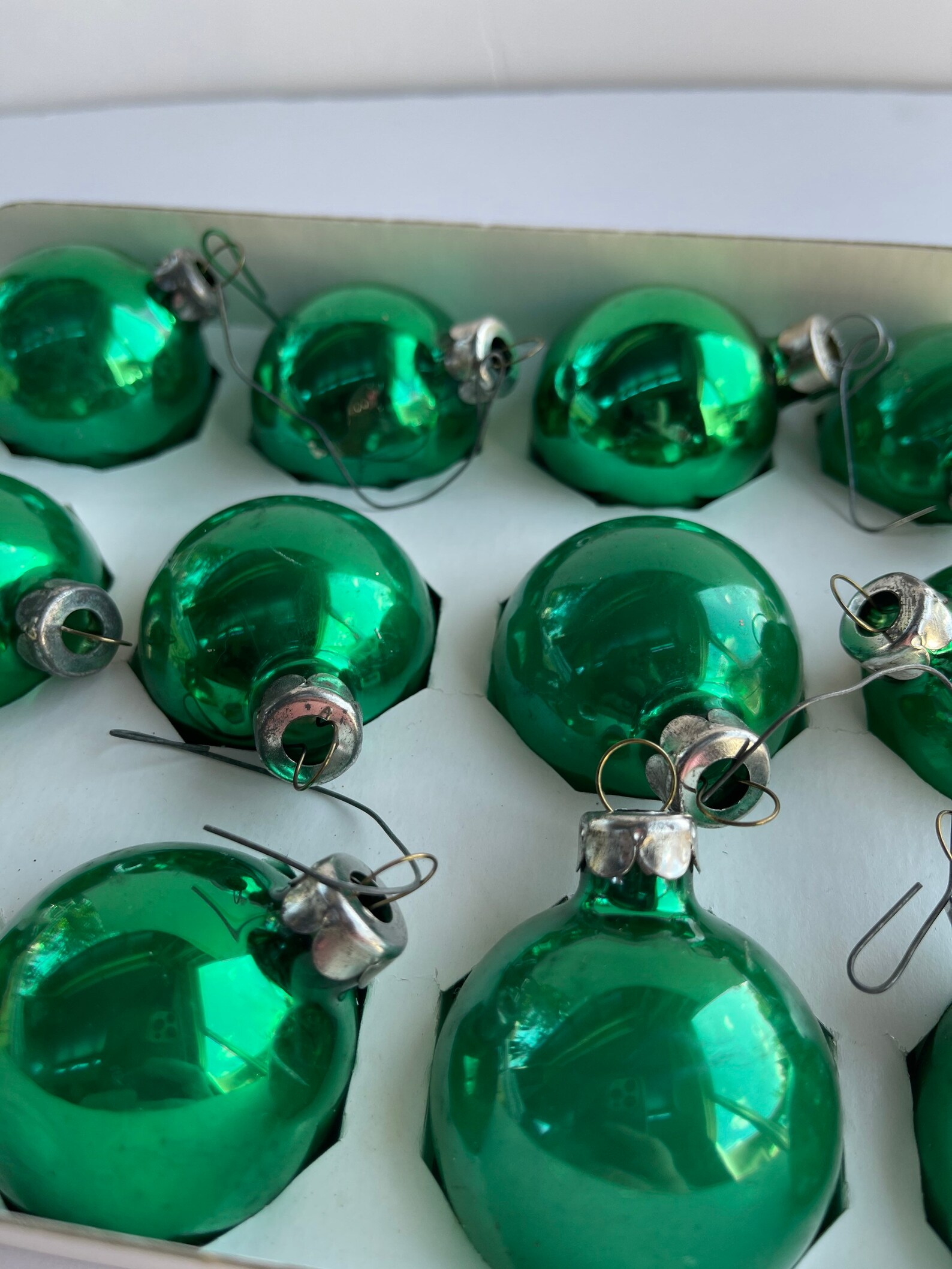 Holly Glass Christmas Tree Ornaments Green Glass Ornaments Etsy