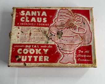 Cortador de galletas de metal vintage de Papá Noel - Repostería navideña de 8 pulgadas