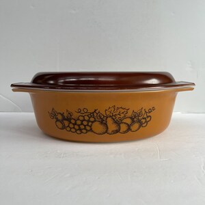 Pyrex Old Orchard 045 - Pyrex Casserole - Brown Pyrex - Vintage Pyrex - Small Pyrex - Kitchen Storage - Pyrex Serving Dish - Pyrex with Lid