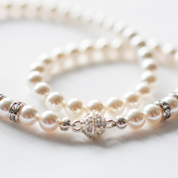 inspirée de la princesse Diana | Collier de perles blanches Preciosa premium avec fermoir magnétique en cristal