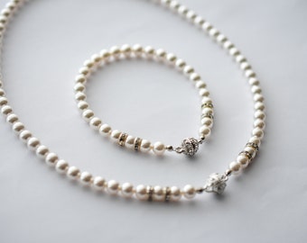 Premium Preciosa Perlenkette und Armband Set mit Magnetverschluss | Valentinstag Geschenk für Sie Geschenk für Frauen | Muttertagsgeschenk