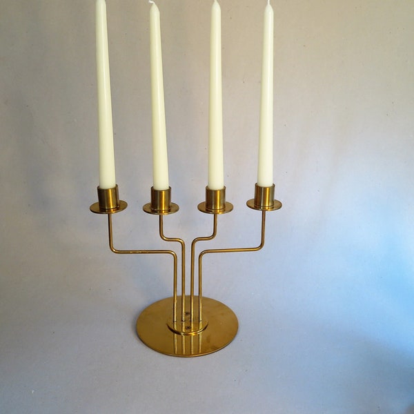 Vintage Gold Tone Ikea Parlband Candelabra/Swedish Ystad Metall Style Taper Candle Holder/Art Deco Great Gatsby Inspired Dinner Table Decor