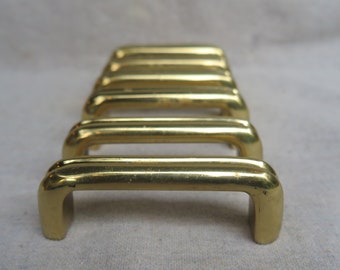 MCM Thick Grooved Solid Brass Arched Corner Rectangular Drawer Pulls/Super Substantial Cabinet Hardware in Lovely Brass Finish/3 Inch Center