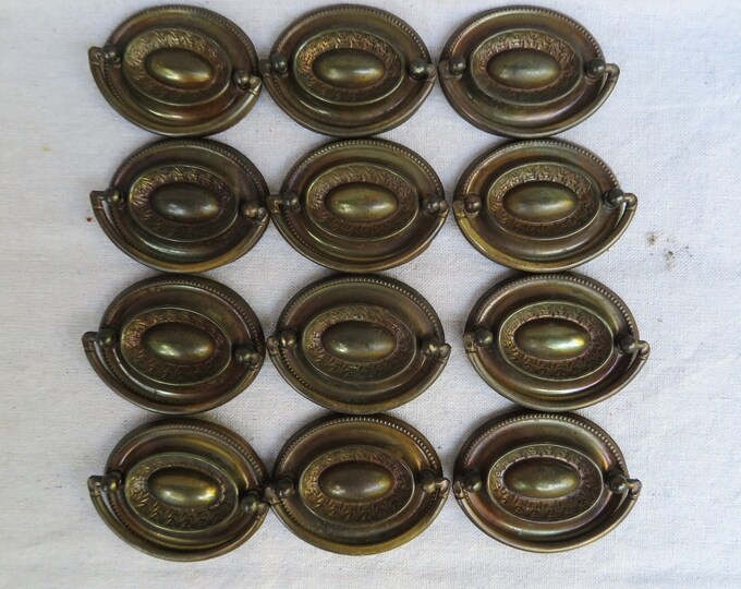 Antique Vintage Hepplewhite Style Aged Brass Drawer Pulls/inward Facing