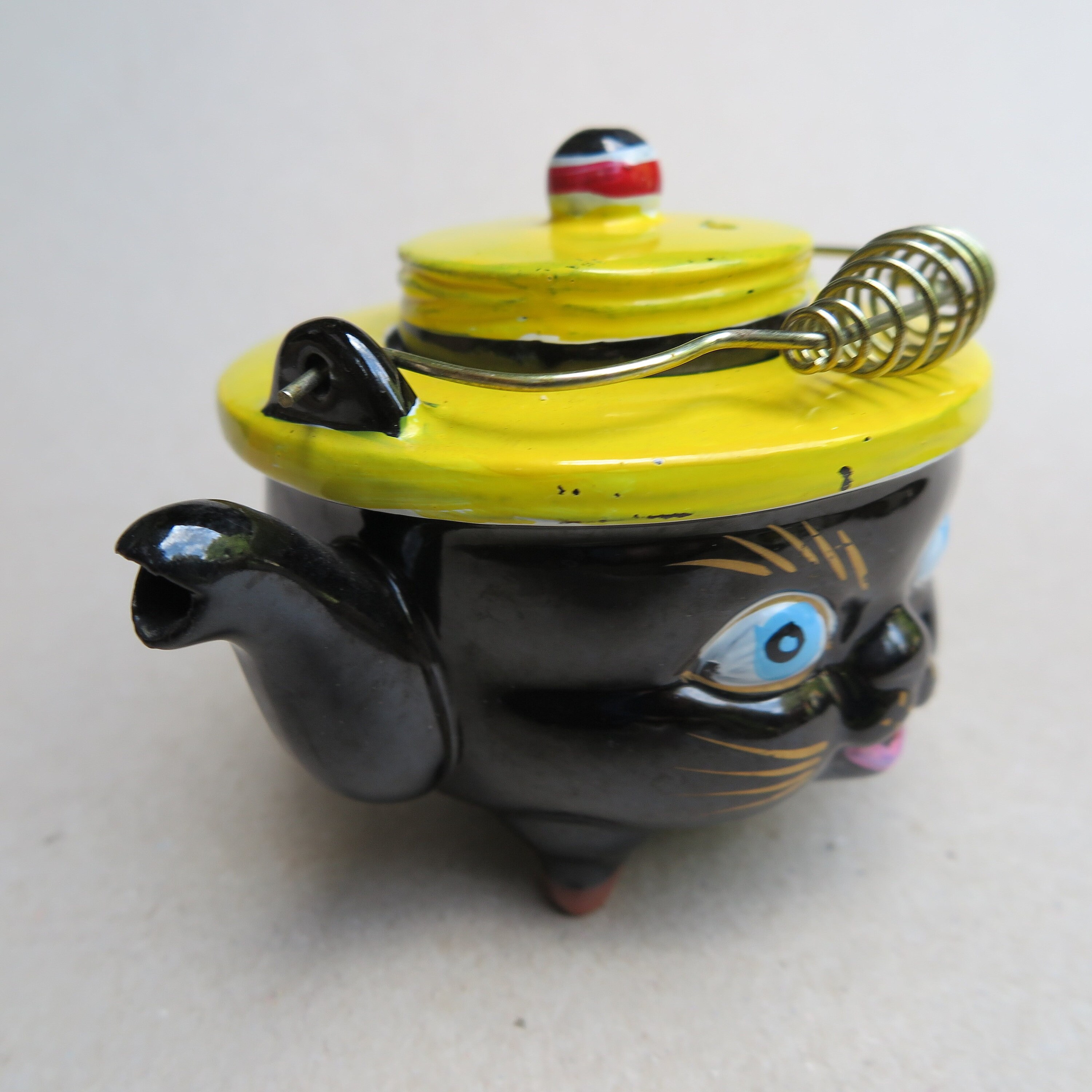 Vintage Redware Pottery Black Cat Teapot. Kitty in a Jaunty Etsy